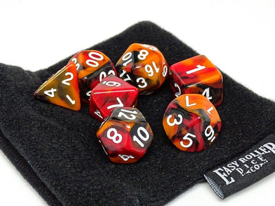 Black, Orange, and Red Marble Dice Collection - 7 Piece Set