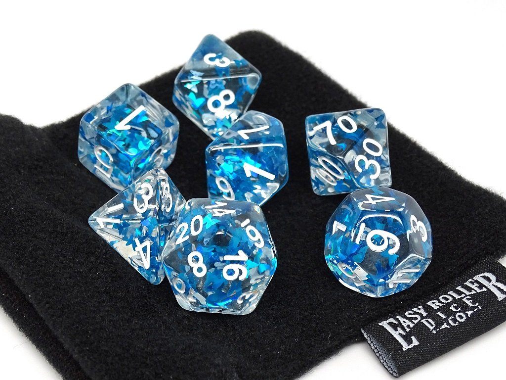 Transparent Blue Butterfly Dice - 7 Piece Collection