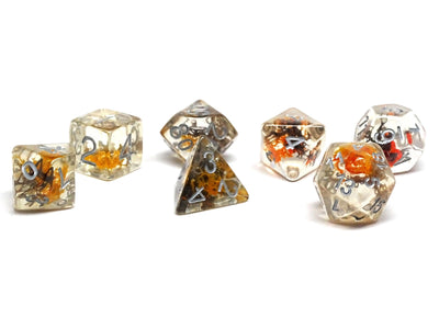 Translucent Neuron Brown and Amber Dice Collection - 7 Piece Set