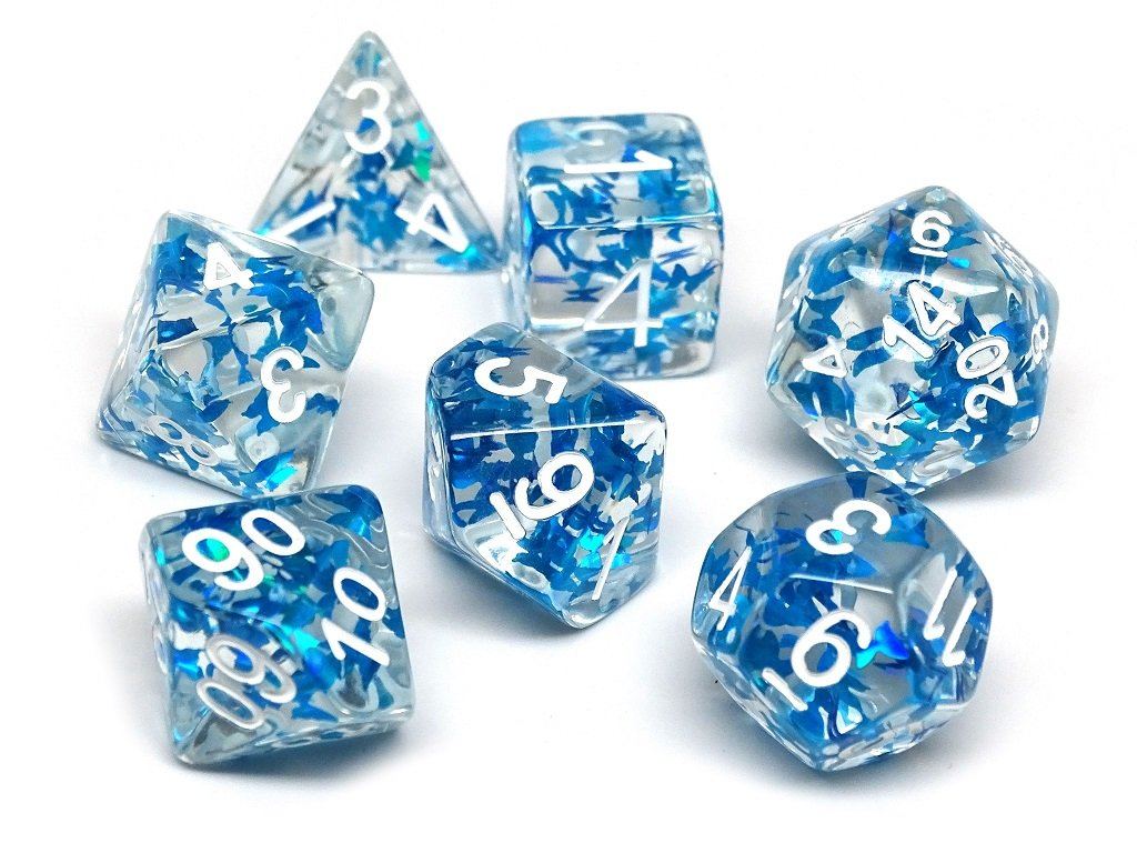 Transparent Blue Butterfly Dice - 7 Piece Collection