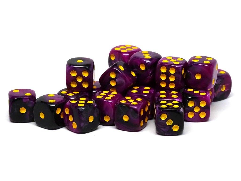12mm D6 Dice - Purple and Black Swirl - 25 Count Bag