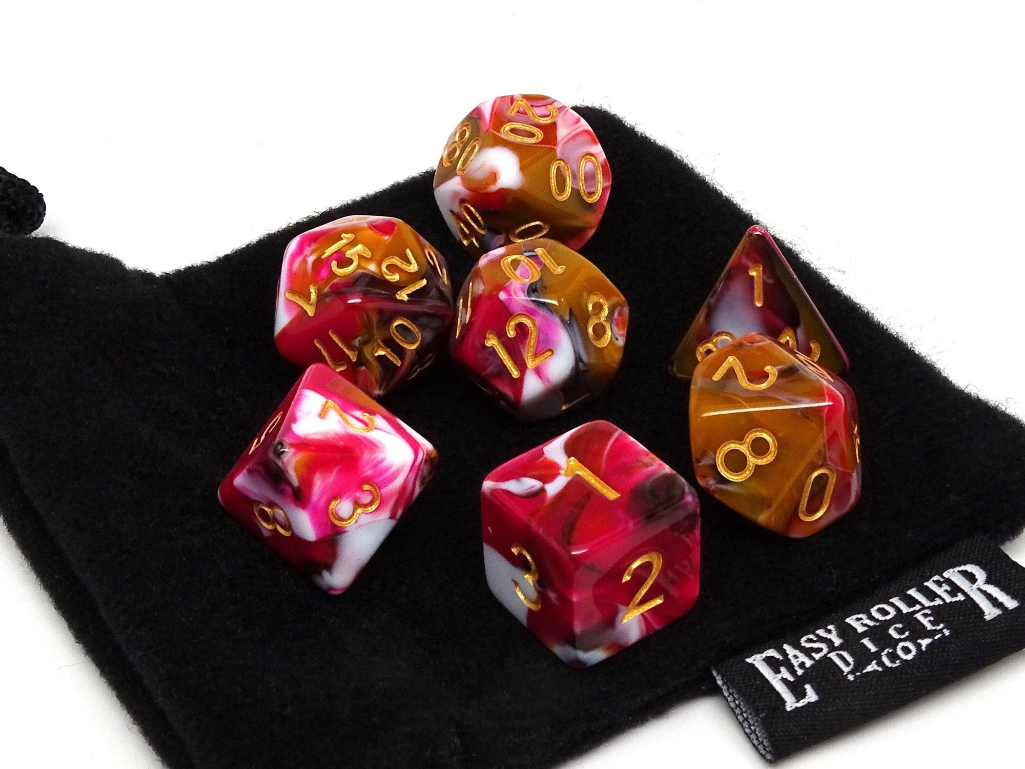 Pink, Brown, and White Marble Dice Collection - 7 Piece Set