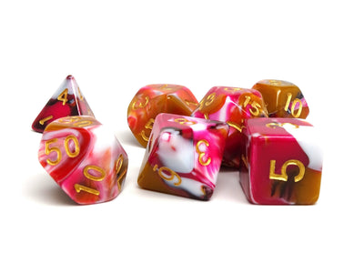 Pink, Brown, and White Marble Dice Collection - 7 Piece Set