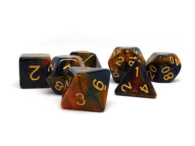 Orange and Blue Marble Dice Collection - 7 Piece Set