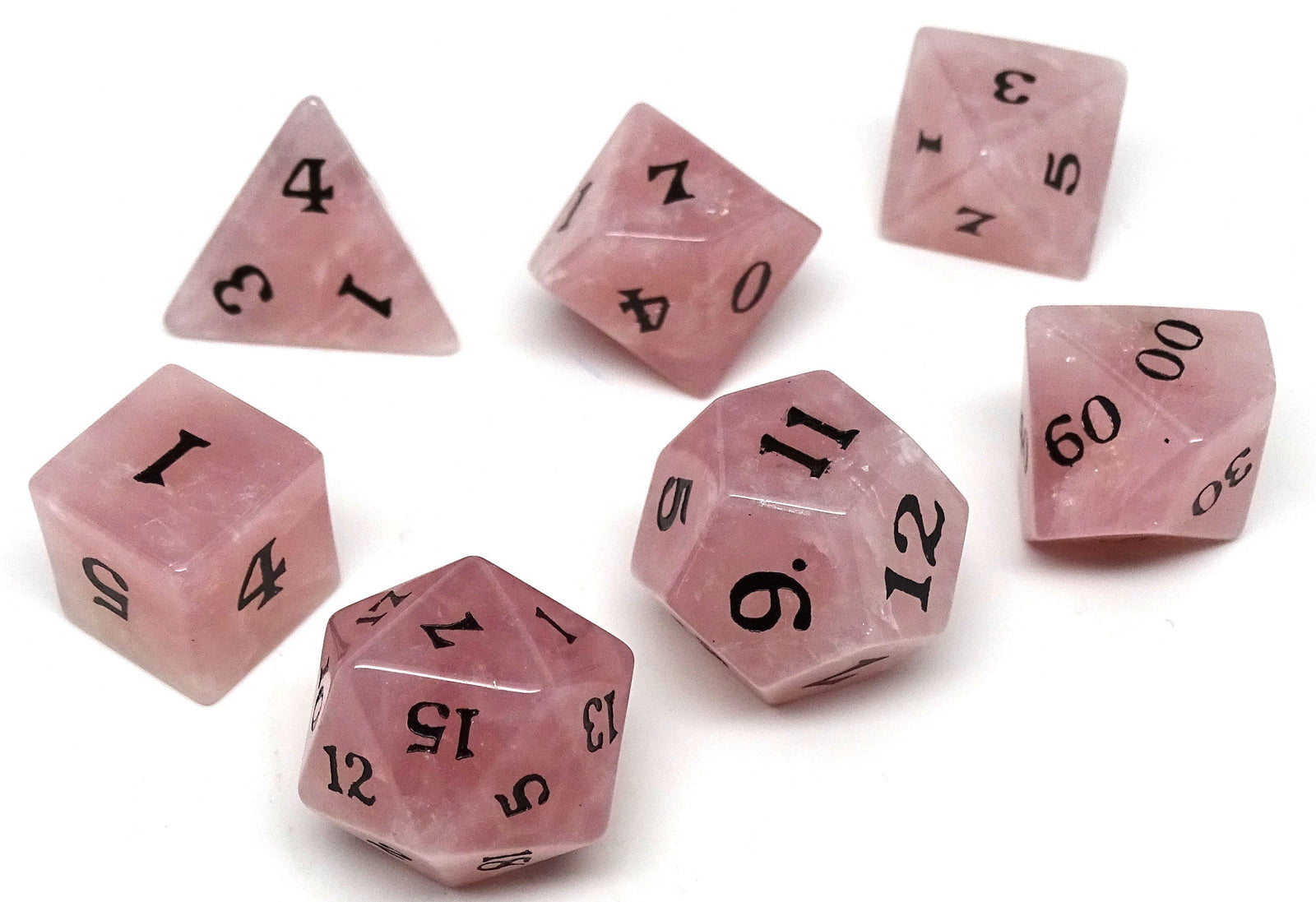 rose quartz dice set