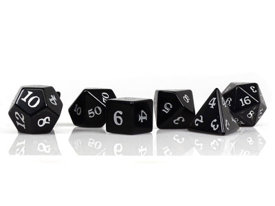 obsidian gemstone dice with silver numbers