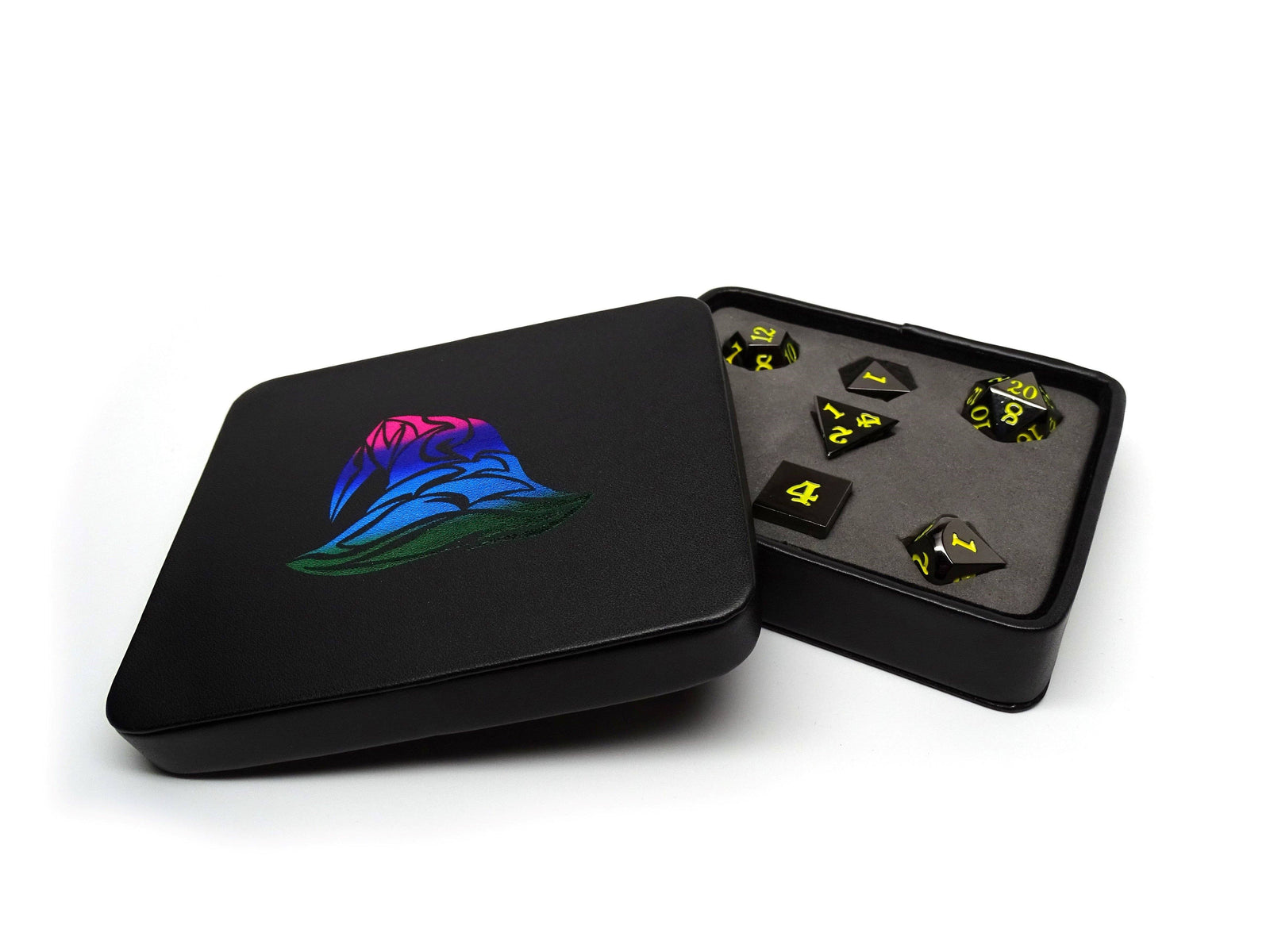 Dice Display and Storage Case - Multicolor Prism Wizard Hat Design