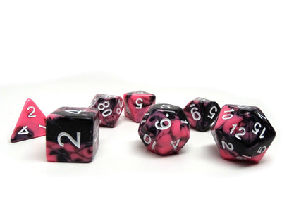 Pink and Black Marble Dice Collection - 7 Piece Set