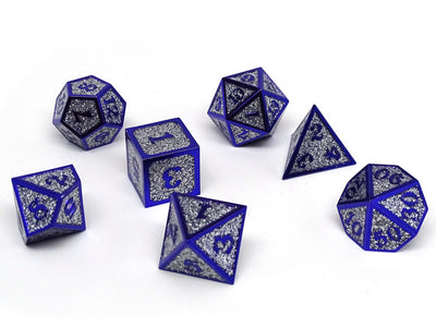 Heroic Dice of Metallic Luster - Silver with Purple Font