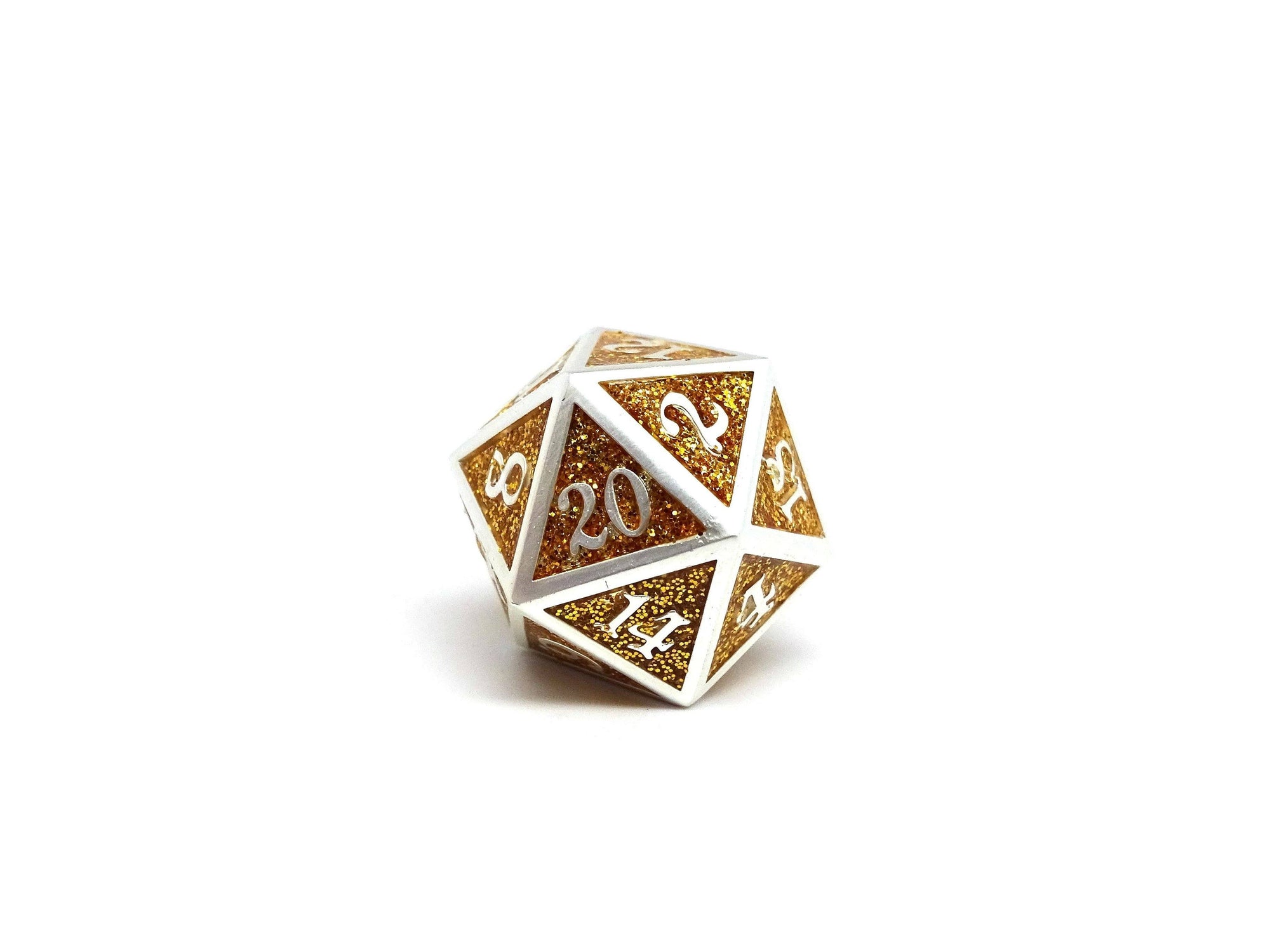 Heroic Dice of Metallic Luster - Single D20 Dice - Gold with Silver Font