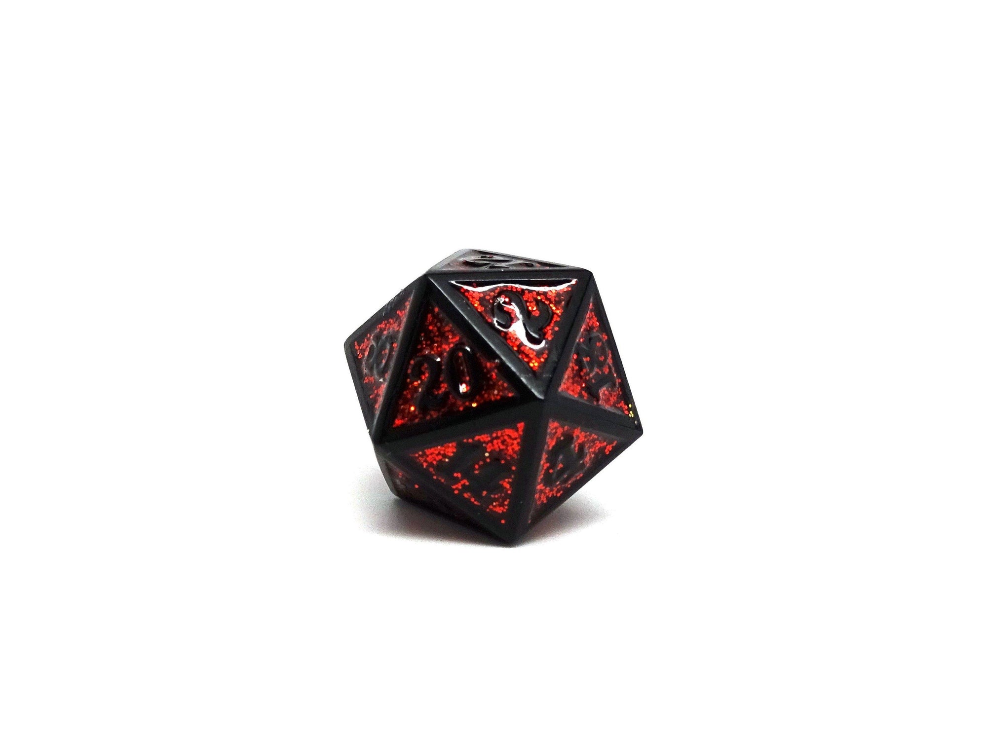 Heroic Dice of Metallic Luster - Single D20 Dice - Red with Black Font