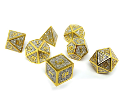 Heroic Dice of Metallic Luster - Silver with Gold Font