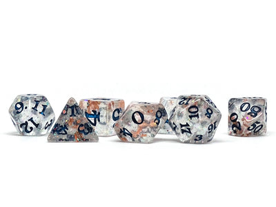 Clear Stardust with Golden Foil Dice Collection - 7 Piece Set