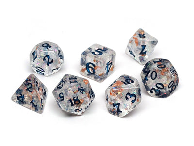 Clear Stardust with Golden Foil Dice Collection - 7 Piece Set