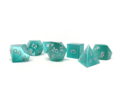 Mint Cat's Eye Dice Set With Dragon Font