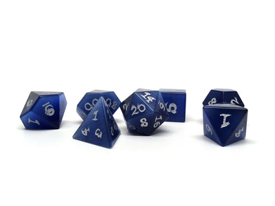 purple cat's eye dice with silver