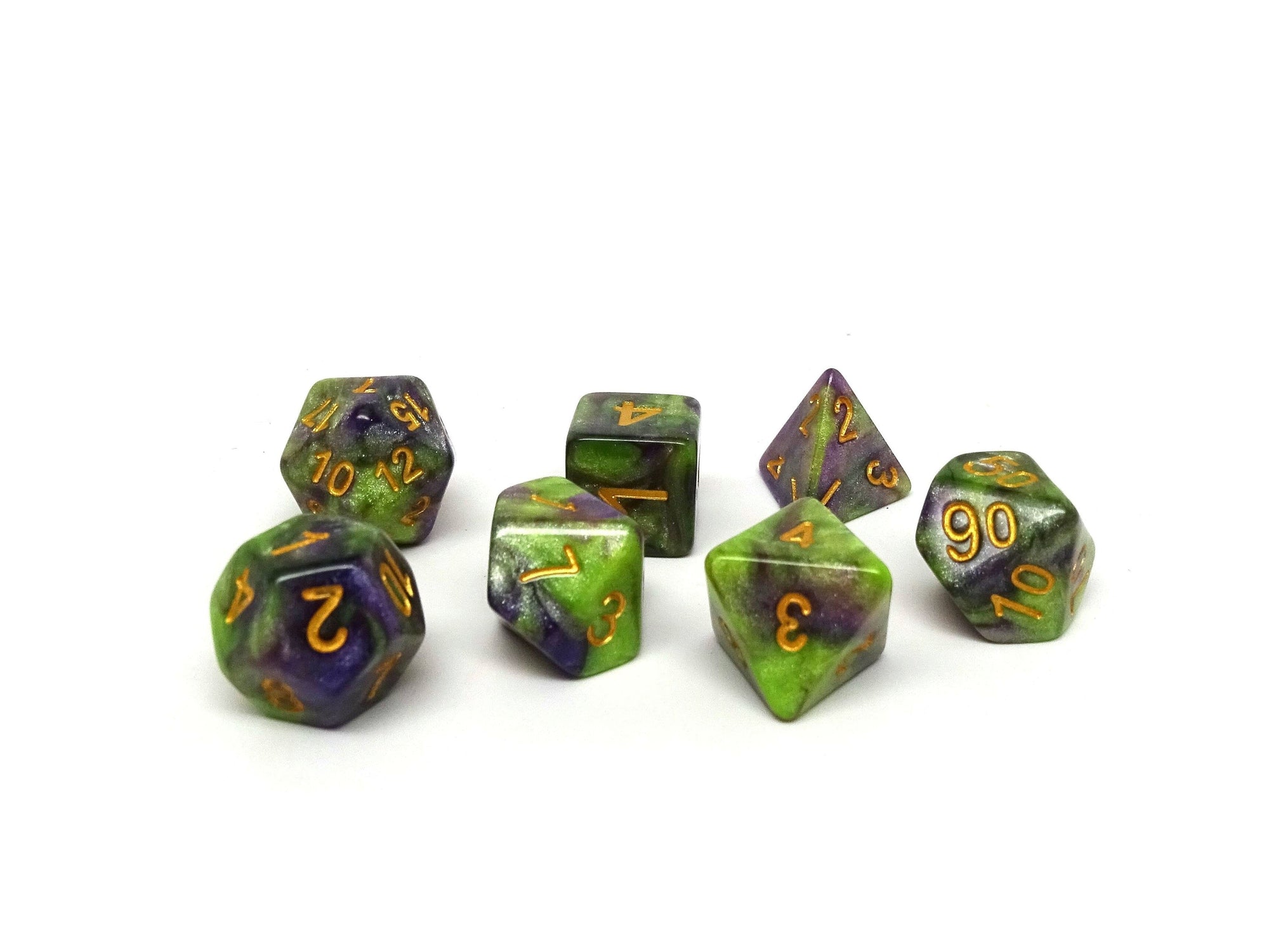 Green and Purple Stardust - 7 Piece Dice Collection