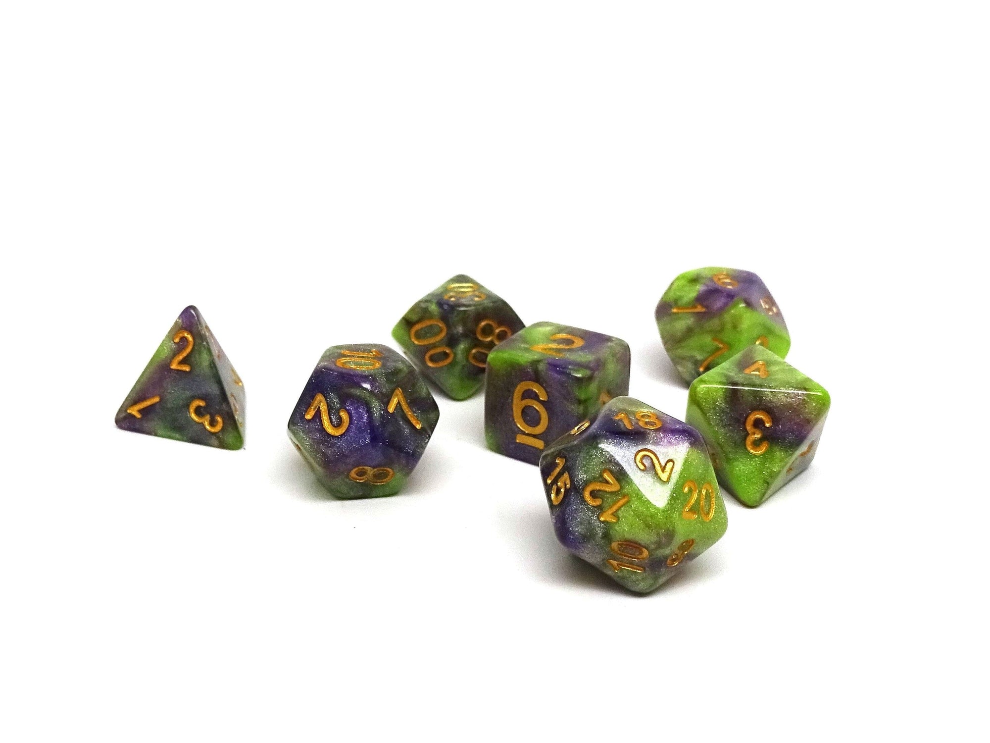 Green and Purple Stardust - 7 Piece Dice Collection