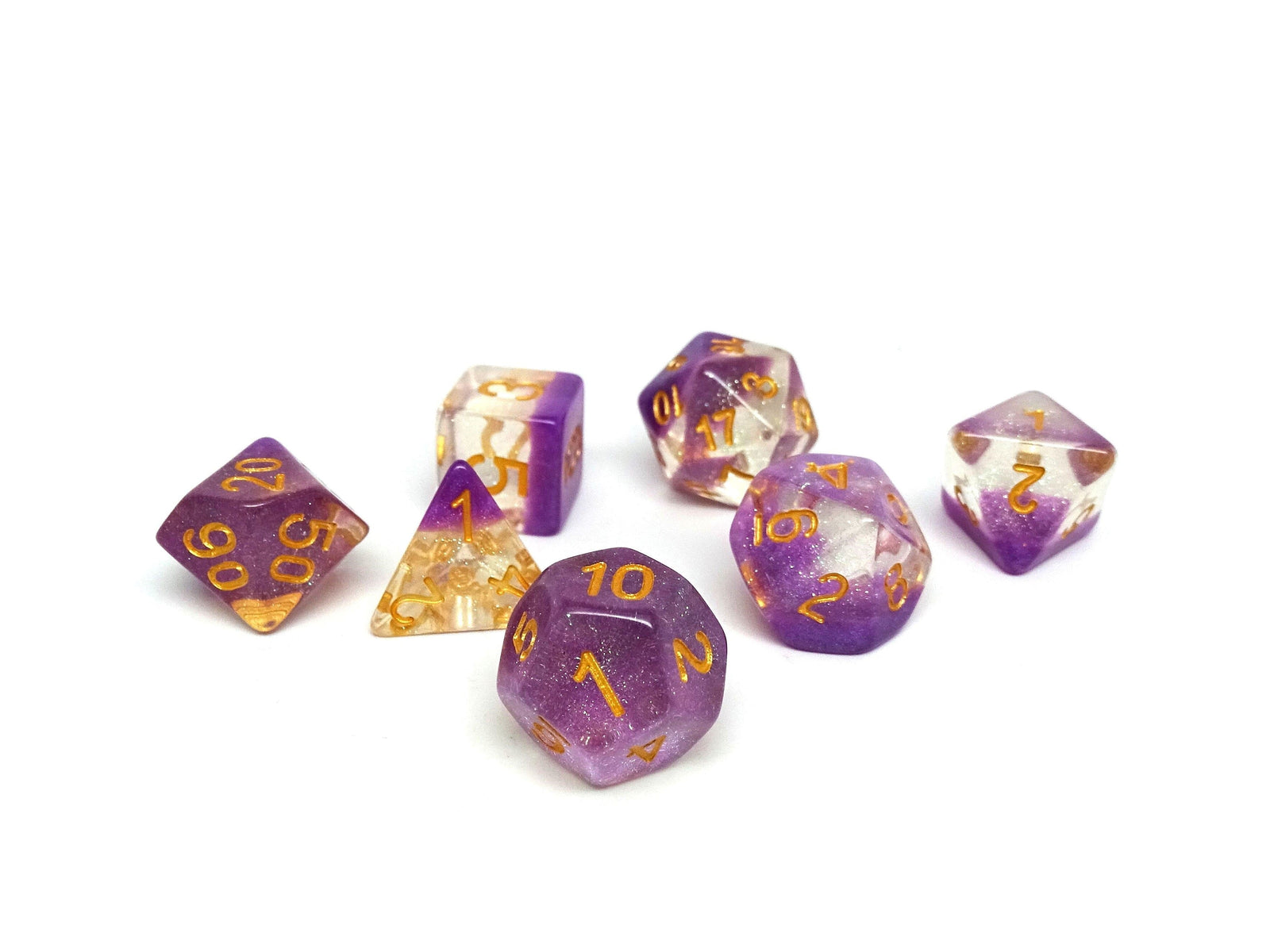 Purple and Clear Two Tone - 7 Piece Dice Collection