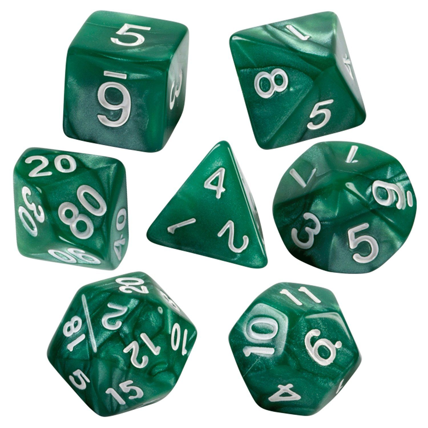 Green Marbled 7 Dice Set With Bag