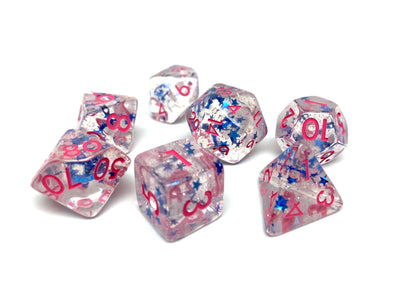 Translucent Starburst with Pink Numbering Dice Collection - 7 Piece Set
