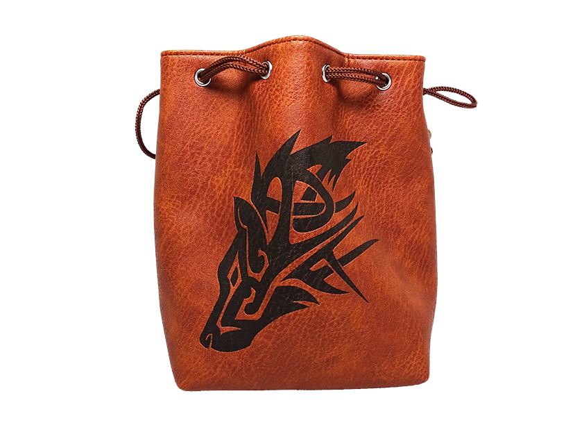 brown leather wolf dice bag