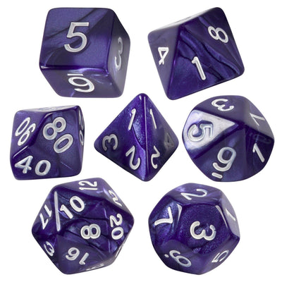 Purple Marbled Dice Set With Bag