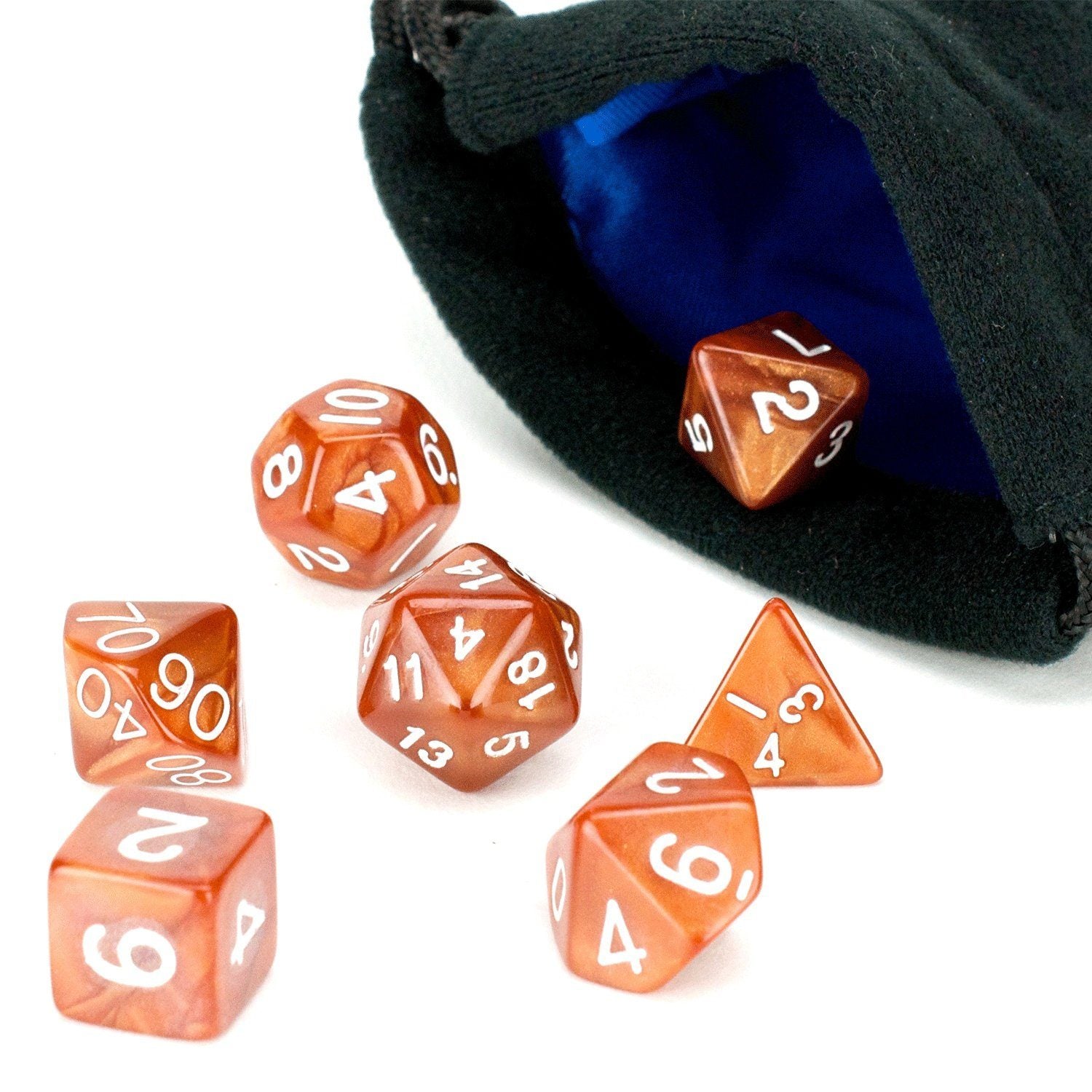 brown dice with bag