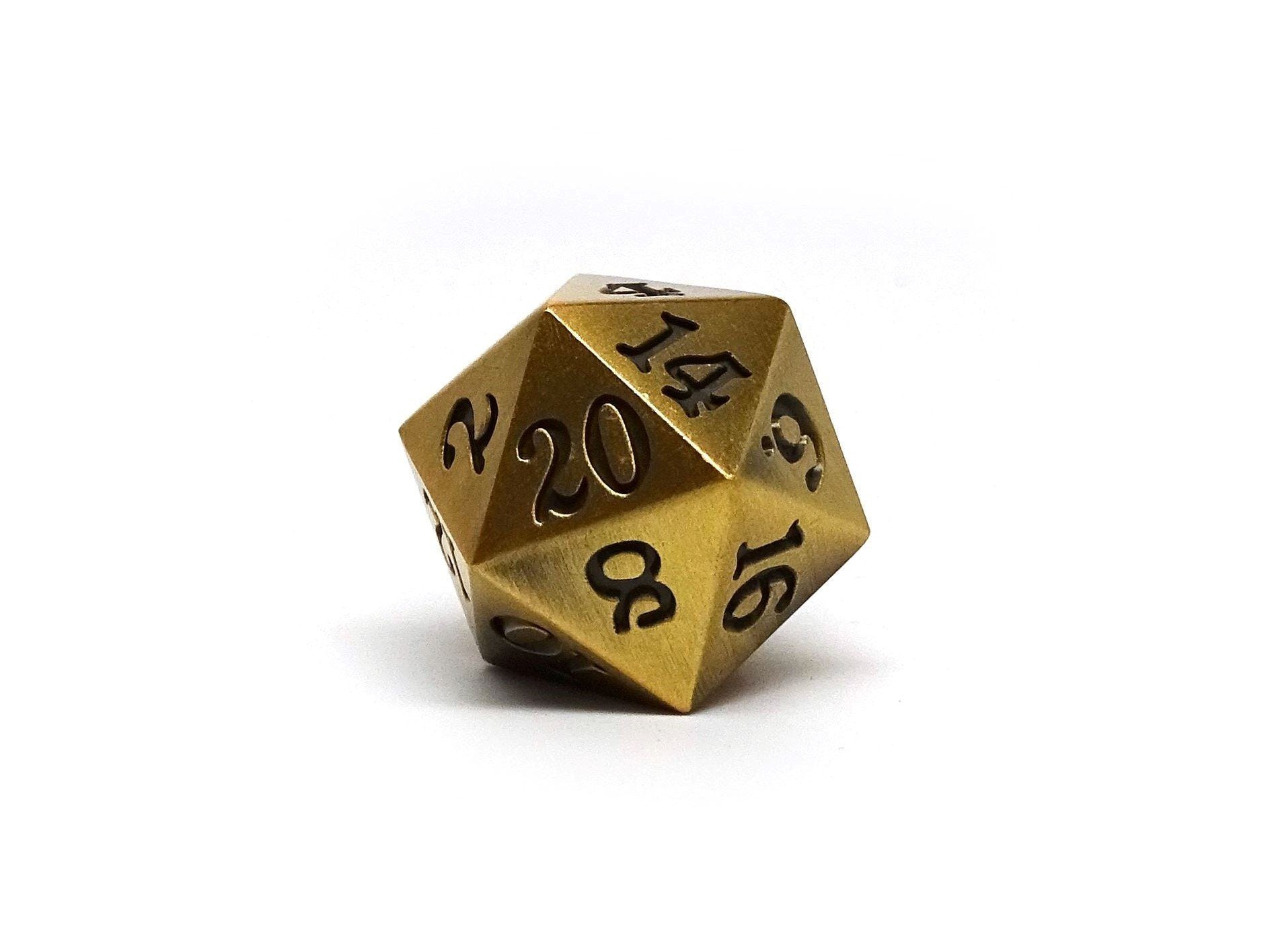 Legendary Gold D20 Dice - Metal Single 20 Sided Dice - Easy Roller