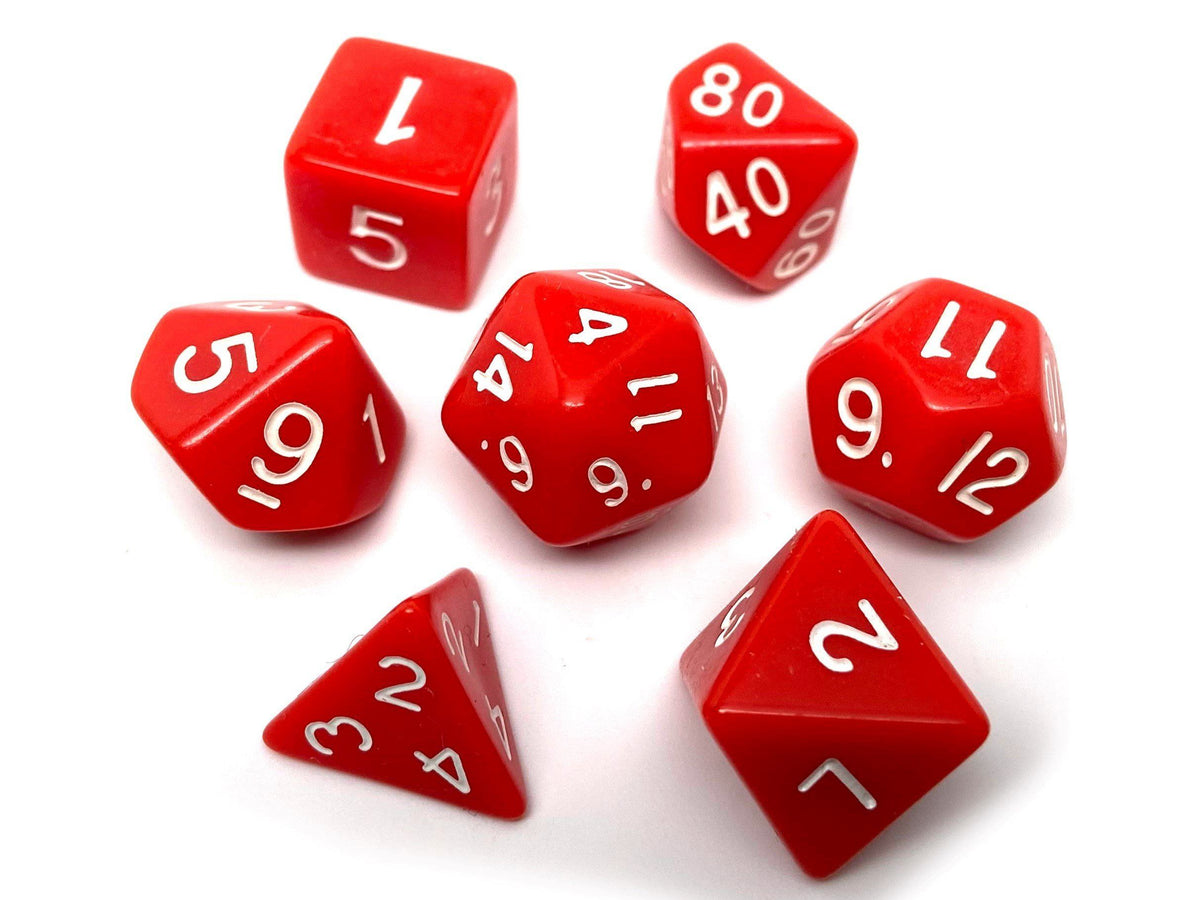 Red Opaque Dice - 7 Piece Set - Easy Roller Dice Company